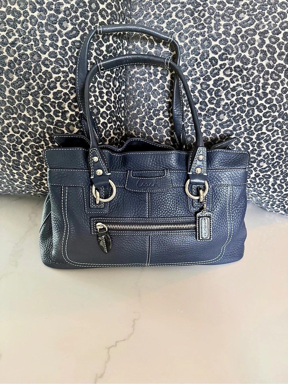 Coach Saffiano Leather Large Satchel Leather Satchel Blue